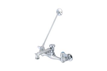 Central Brass 0054-URC-Q, Two-Handle Wall-Mount Service Sink Faucet, 5-3/4? Rigid Spout With Pail Hook And Top Brace to Wall With Flange, Chrome, 1.75 gpm