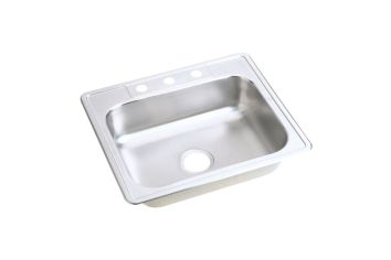 Elkay D125224, 25" x 22" x 6-9/16" Single Bowl Drop-in Sink, 4-Hole, Stainless Steel, Dayton Collection
